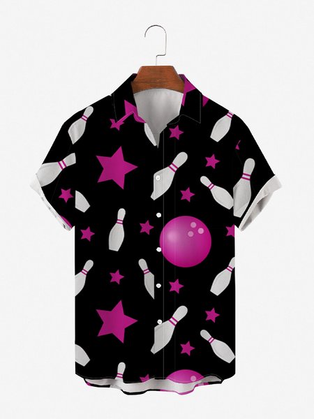 

Casual Bowling Shirt Collar Shirts, Black-purple, Shirts ＆ Blouse