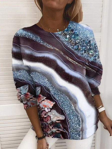 

Crew Neck Casual Abstract Ombre Sweatshirt, Blue, Sweatshirts & Hoodies