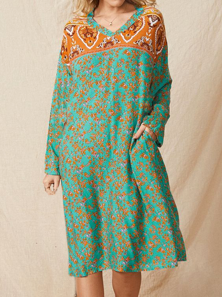 

Boho Loosen V Neck Dresses, Mint, Boho dresses