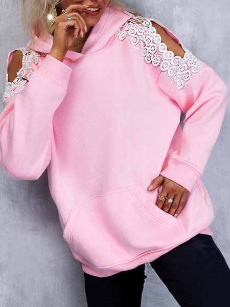 

Lace Casual Plain Cotton Blends Sweatshirt, Pink, Hoodies & Sweatshirts