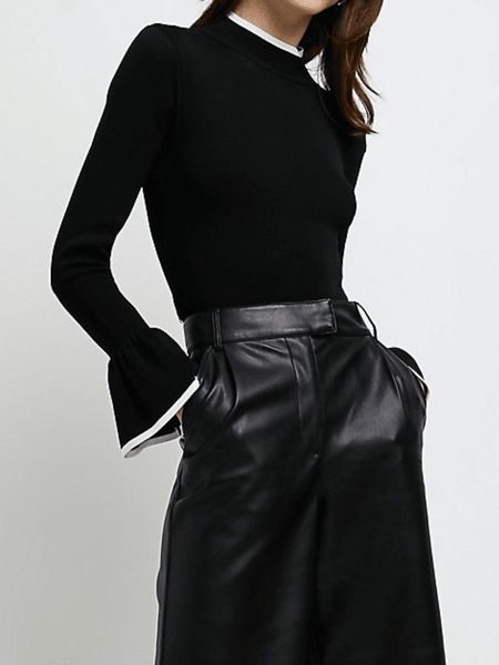 

Winter Elegant Plain Stand Collar Date Work Formal Daily Sweater, Black, Pullovers