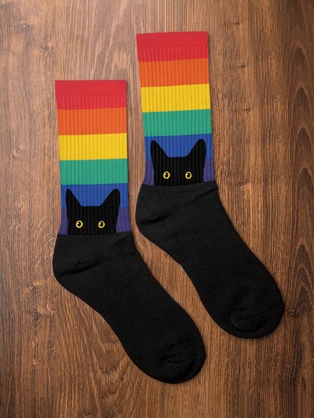 

Arcobaleno Nero Gatto Capo Colore accoppiamento Casuale Calzini, Come immagine, Socks
