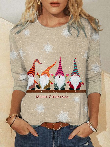

Christmas Print Round Neck Long Sleeve Shirts & Tops, As picture, Hoodies&Sweatshirts