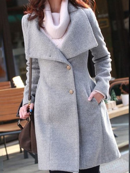 

Elegant Solid Stand Collar Warm Outerwear, Gray, Coats