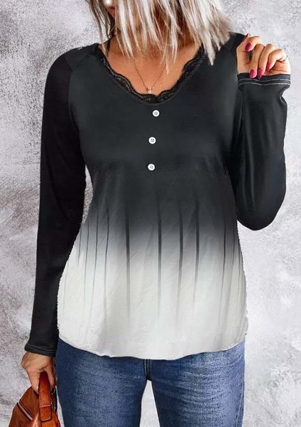 

Cotton Blends Casual V Neck Shirts & Tops, Black, Tees & T-shirts