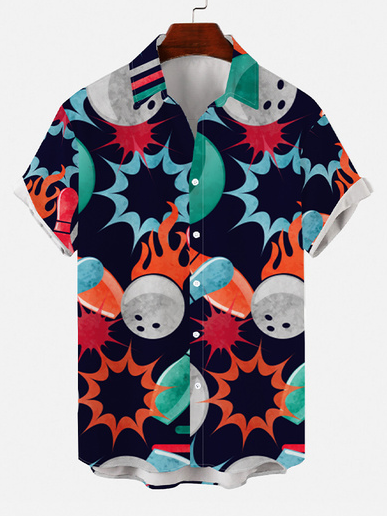 

Shirt Collar Short Sleeve Shirts & Tops, Black, Men's Floral shirt