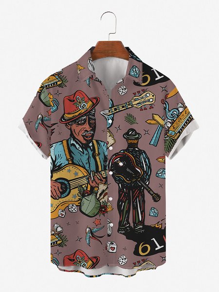 

Short Sleeve Shirt Collar Vintage Shirts & Tops, Purple, Men's Floral shirt