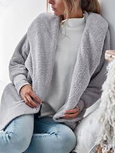 

Loosen Hooded Vintage Long Sleeves Solid Furry Outerwear, Gray, Outerwear