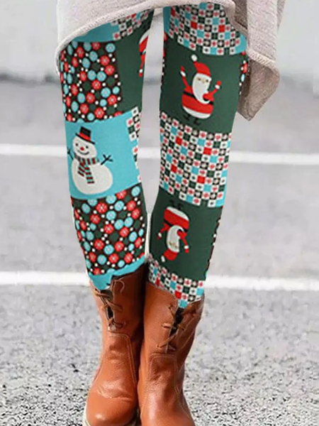 

Casual Skinny Pants Christmas snowman pattern green leggings, Leggings