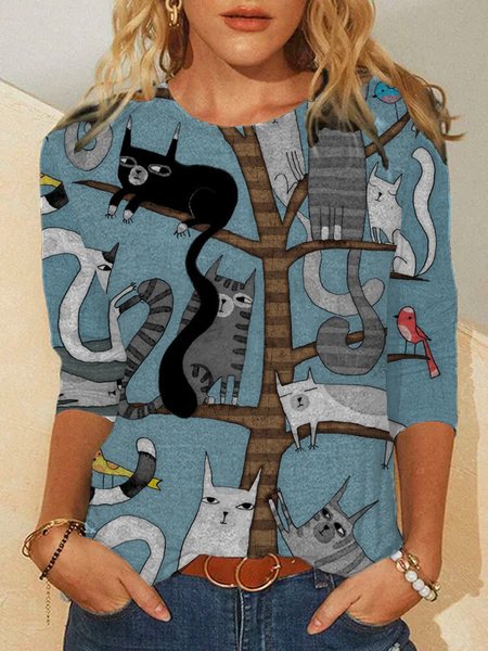 

Crew Neck Vacation Animal Shirts & Tops, Blue, T-Shirts