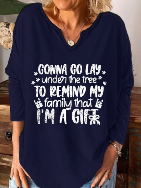 

Christmas funny text print notch neck long sleeve shirt, Purplish blue, Hoodies&Sweatshirts
