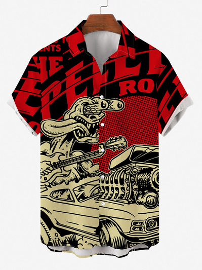

Outdoor Car Shirt Collar Shirts & Tops, Red, Men's Floral shirt