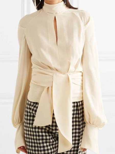 

Daily Stand Collar Regular Fit Plain Top, Apricot, Blouses and Shirts