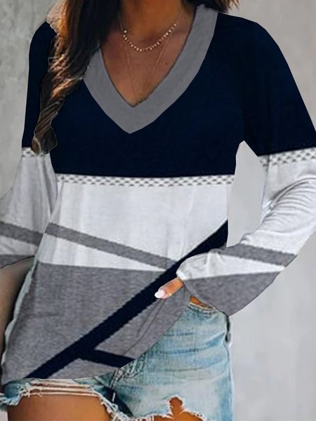 

Geometric Vacation Cotton Blends Shirts & Tops, As picture, T-Shirts