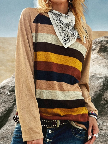 

Cotton Blends Striped Crew Neck Shirts & Tops, Multicolor, Tees & T-shirts