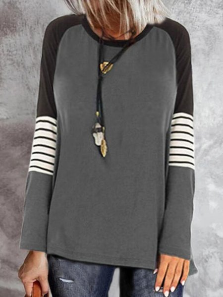 

Cotton Crew Neck Shirts & Tops, Gray, Long sleeve tops
