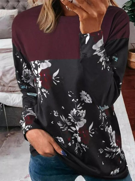

Floral Color Block Long Sleeve Sweatshirt, Black, Sweatshirts & Hoodies