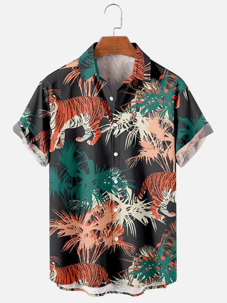 

Short Sleeve Shirt Collar Floral Shirts, As picture, Men's Floral shirt