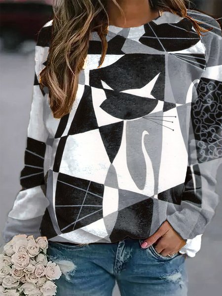 

Casual Long Sleeve Crew Neck Printed Sweatshirt, Multicolor, Hoodies & Sweatshirts