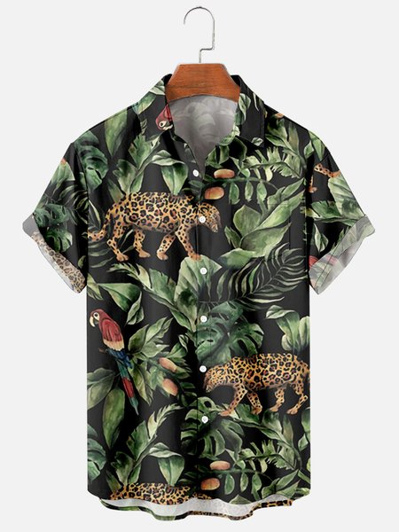 

Short Sleeve Animal Shirts, Black, Men's Floral shirt