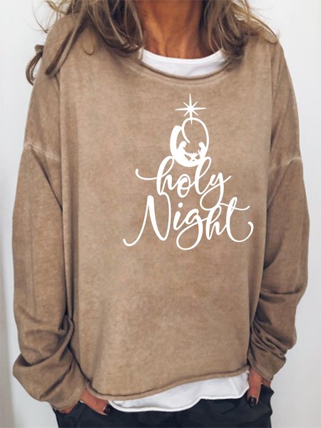 

Holy Night Letter Sweatshirt, Khaki, Hoodies&Sweatshirts