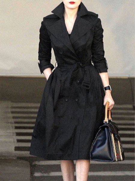 

Plain Elegant Flat Collar Outerwear, Black, Coats