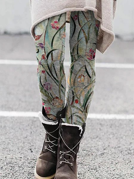 

Casual Floral Skinny Pants, As picture, Leggings