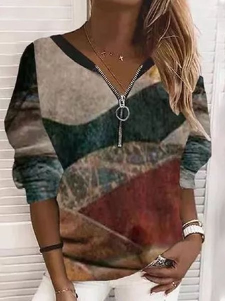 

Cotton V Neck Vintage Sweatshirt, As picture, Hoodies & Sweatshirts