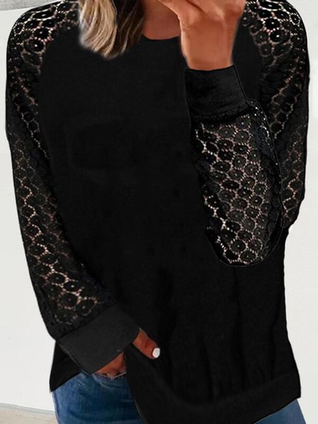 

Crew Neck Loosen Casual Shirts & Tops, Black, Tops