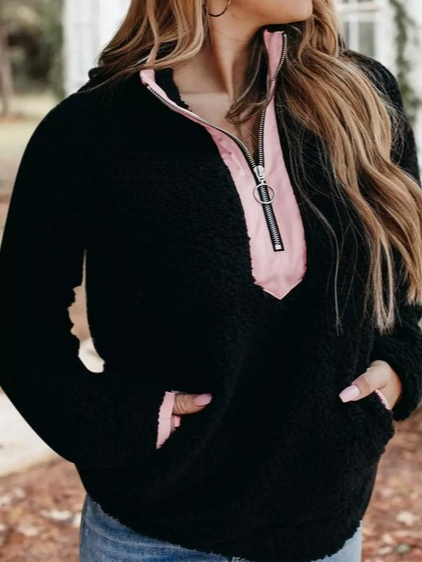 

Stand-up Collar Loose Plush Sweatshirt, Black, Sweatshirts & Hoodies