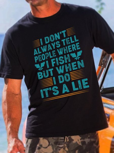 

Funny text print round neck short sleeve T-shirt, Black, T-shirts