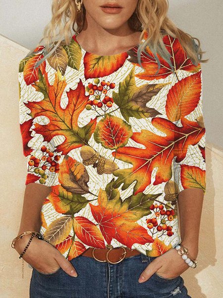 

Leaves Vintage Crew Neck Sweatshirt, As picture, Hoodies&Sweatshirts