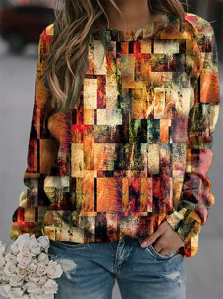

Plus size Printed Boho Casual Sweatshirt, Multicolor, Hoodies & Sweatshirts