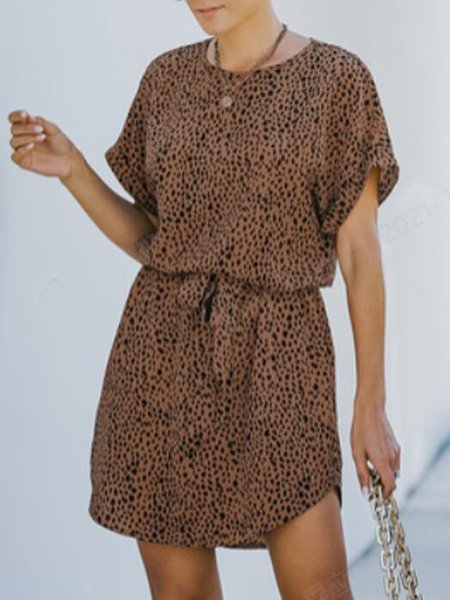

Crew Neck Printed Loosen Dresses, Khaki, Casual Dresses