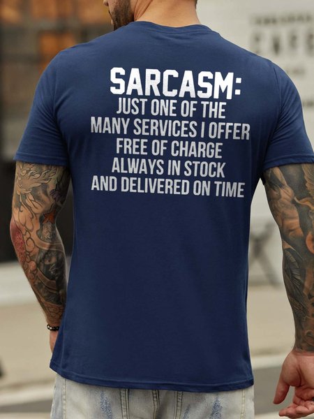 

Sarcasm Back Print Short Sleeve Crew Neck Cotton Blends Shirts & Tops, Deep blue, T-shirts