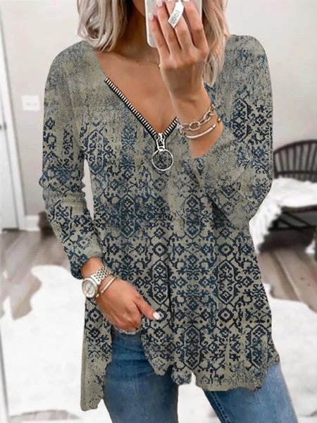 

Plus size Printed Casual Shirts & Tops, Gray, T-Shirts