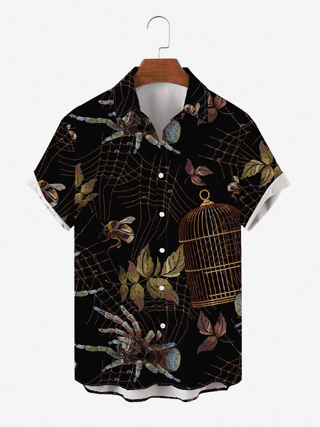 

Short Sleeve Shirt Collar Shirts & Tops, Black, Men's Floral shirt