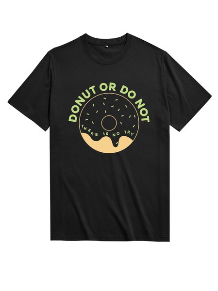 

Unocis Fun Printed Round Neck Short-sleeved T-shirt, Black, T-shirts