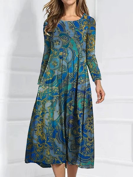 

Abstract Cotton Casual Dresses, Blue, Midi Dresses