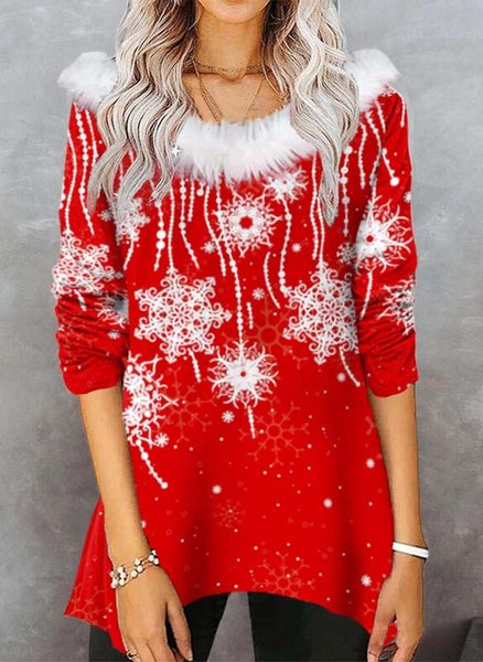 

V Neck Christmas Shirts & Tops, Red, Long sleeve tops