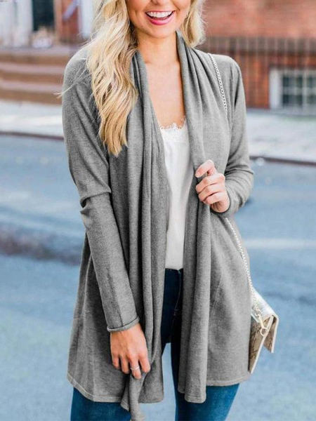 

Collarless Casual Loosen Outerwear, Gray, Outerwear