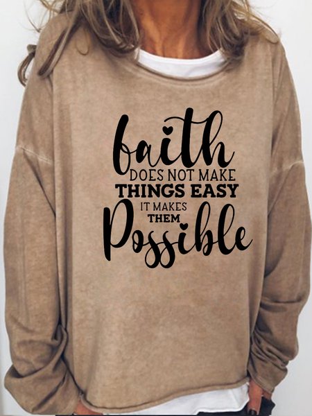 

Faith Does Not Make Easy Christian Casual Sweatshirt, Light brown, Hoodies&Sweatshirts