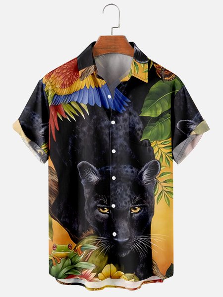 

Work Short Sleeve Shirts, As picture, Men's Floral shirt