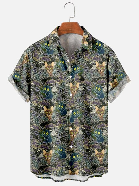 

Animal Short Sleeve Shirt Collar Shirts, As picture, Men's Floral shirt