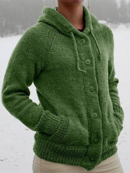 

Casuale Maniche Lunghe Tinta unita Abbottonato Maglione, Verde, Sweater