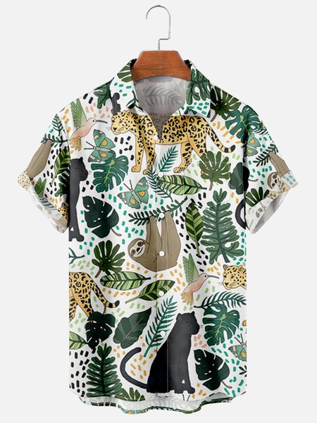

Short Sleeve Shirt Collar Animal Shirts, As picture, Men's Floral shirt