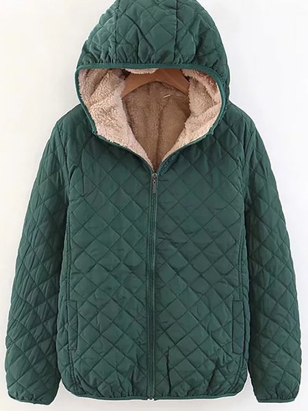 

Allentare cappuccio Solido Maniche Lunghe Peloso Giubbotto, Verde scuro, Coats & Jackets