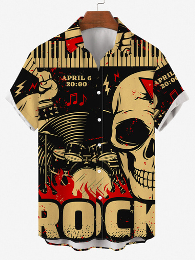 

Short Sleeve Shirt Collar Vintage Shirts & Tops, Black, Men's Floral shirt