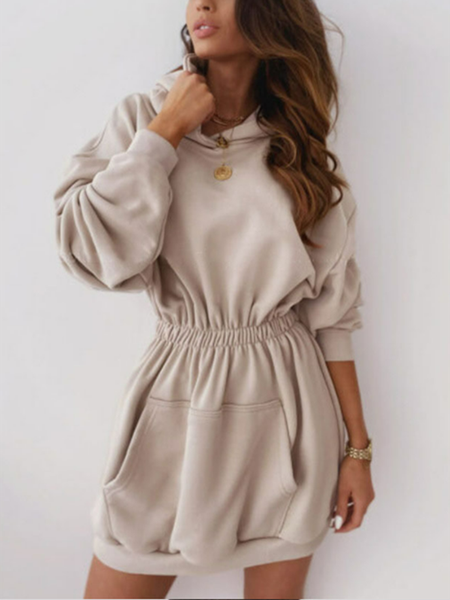 

Casual Off Shoulder Cotton Blends Loosen Dresses, Apricot, Casual Dresses