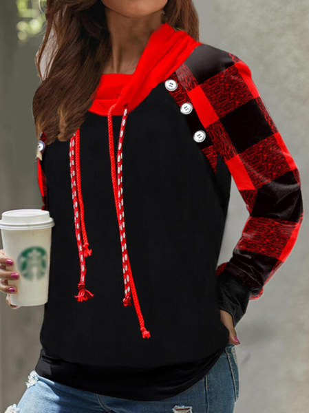 

Christmas Color Block Plaid High Neck Long Sleeves Christmas Sweatshirt, Black, Sweatshirts & Hoodies